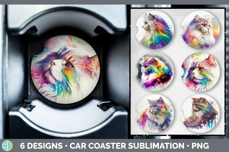 rainbow-angora-cat-car-coaster-sublimation-designs-bundle