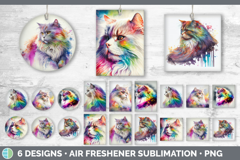 rainbow-angora-cat-air-freshener-sublimation-designs-bundle