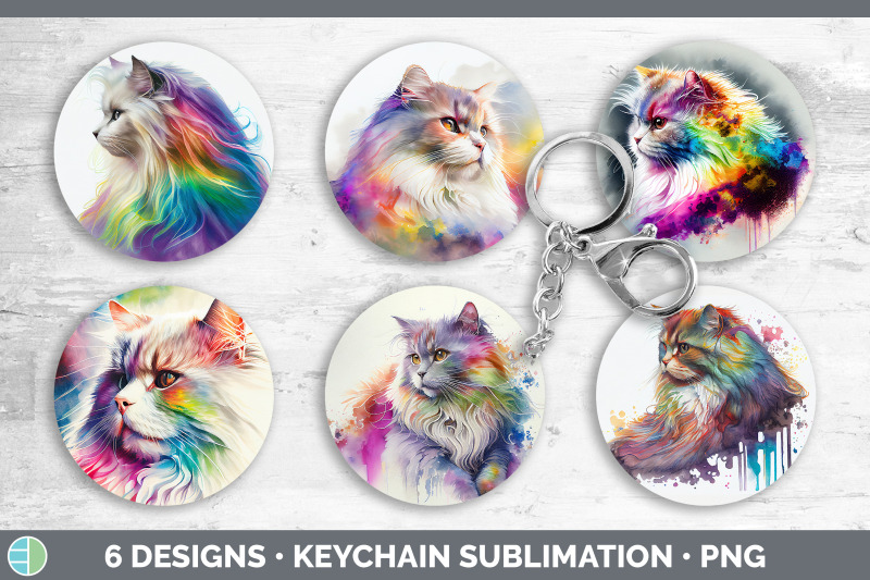 rainbow-angora-cat-keychain-bundle-keyring-sublimation-designs