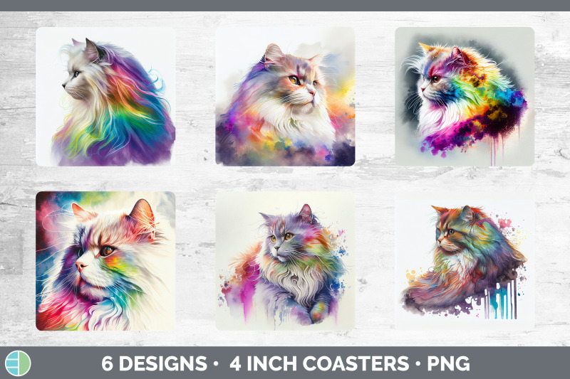 rainbow-angora-cat-square-coaster-sublimation-designs-bundle