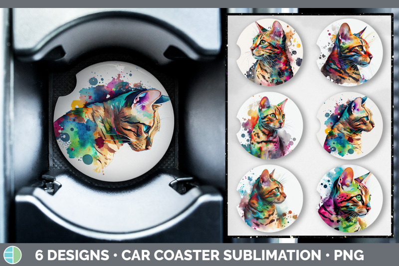 rainbow-bengal-cat-car-coaster-sublimation-designs-bundle