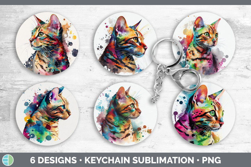 rainbow-bengal-cat-keychain-bundle-keyring-sublimation-designs