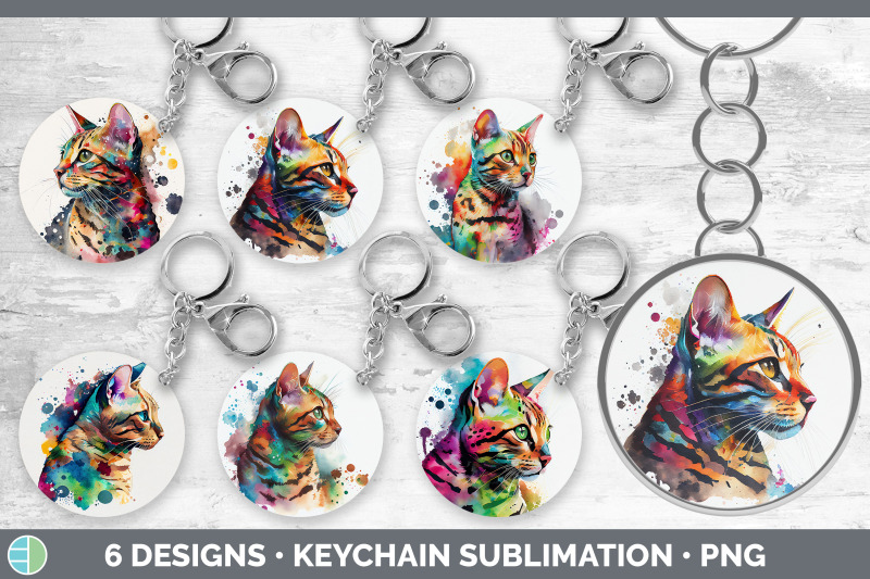 rainbow-bengal-cat-keychain-bundle-keyring-sublimation-designs