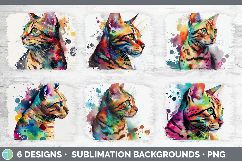 rainbow-bengal-cat-distressed-sublimation-background-panel