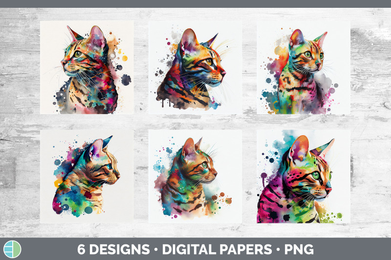 rainbow-bengal-cat-backgrounds-digital-scrapbook-papers