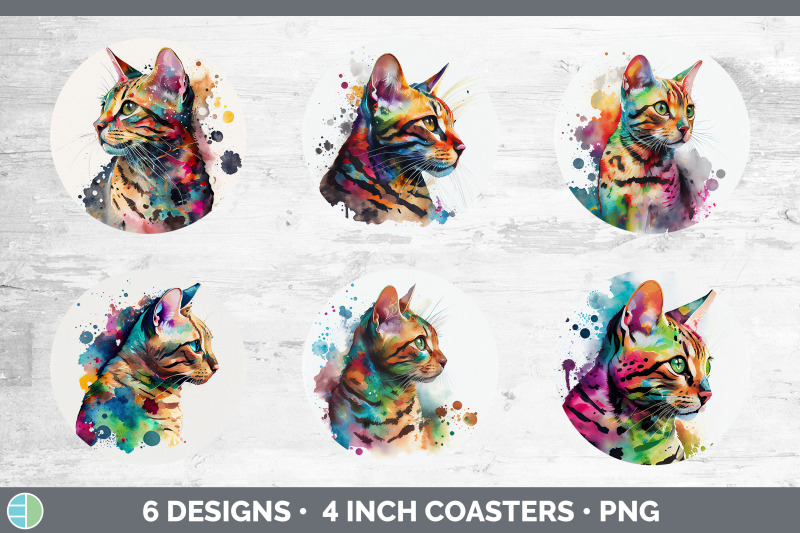 rainbow-bengal-cat-round-coaster-sublimation-designs-bundle