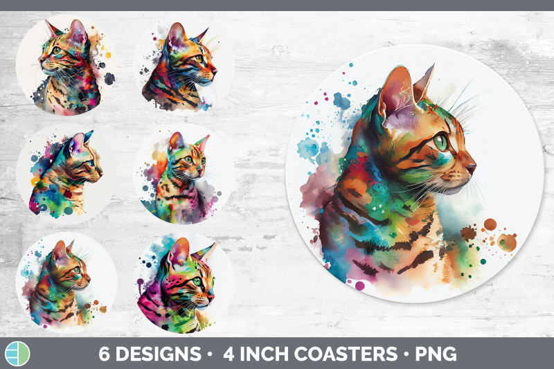 rainbow-bengal-cat-round-coaster-sublimation-designs-bundle