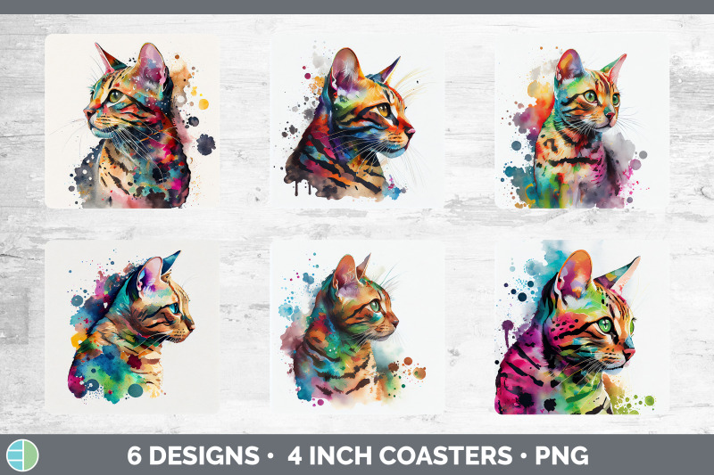 rainbow-bengal-cat-square-coaster-sublimation-designs-bundle