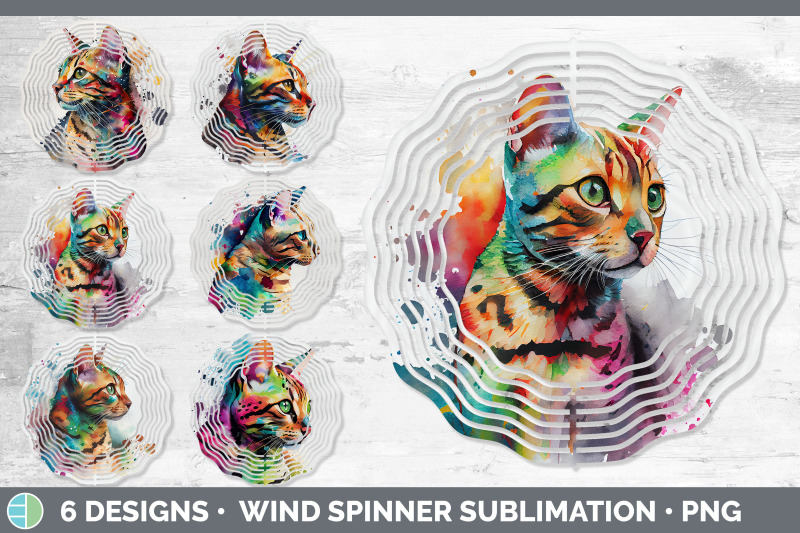 rainbow-bengal-cat-wind-spinner-sublimation-designs-bundle