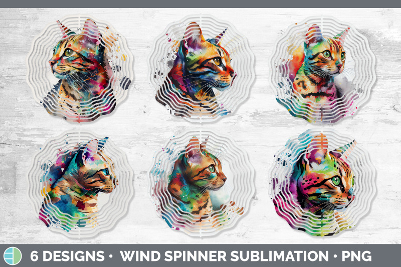 rainbow-bengal-cat-wind-spinner-sublimation-designs-bundle