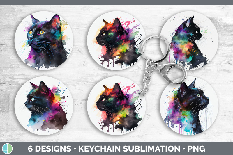 rainbow-black-cat-keychain-bundle-keyring-sublimation-designs