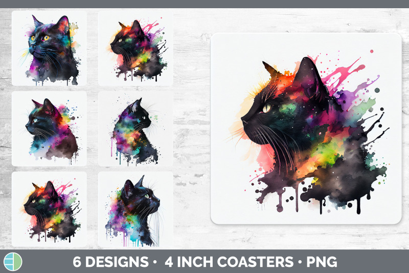 rainbow-black-cat-square-coaster-sublimation-designs-bundle