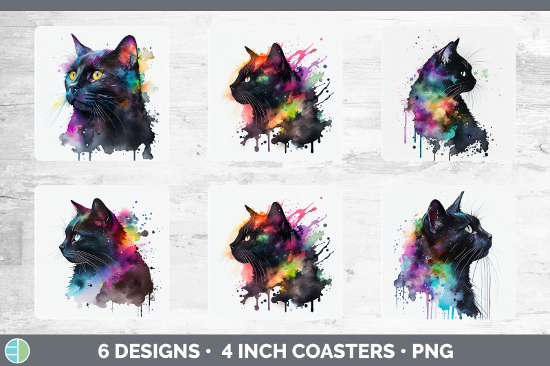 rainbow-black-cat-square-coaster-sublimation-designs-bundle