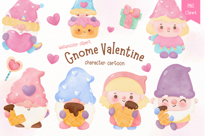 valentine-gnome-watercolor-gnome-sublimation-kawaii-clipart