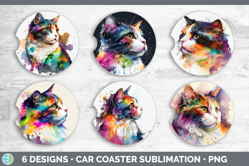 rainbow-calico-cat-car-coaster-sublimation-designs-bundle