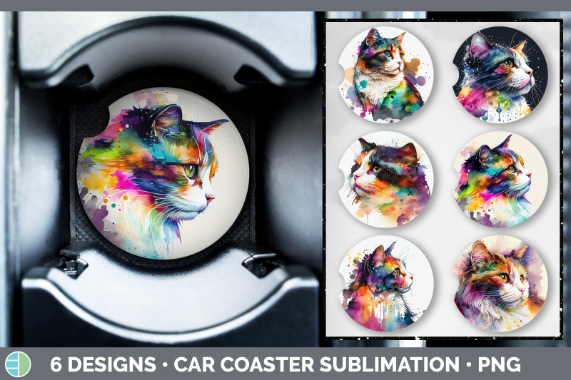 rainbow-calico-cat-car-coaster-sublimation-designs-bundle