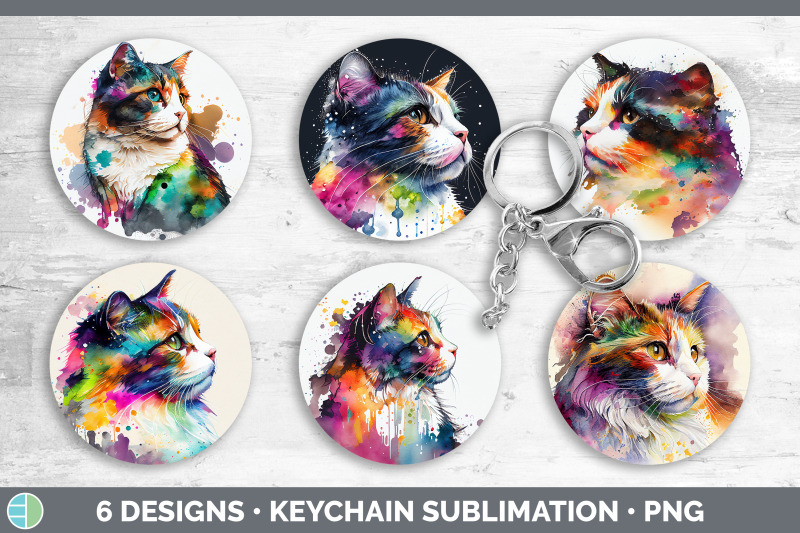 rainbow-calico-cat-keychain-bundle-keyring-sublimation-designs