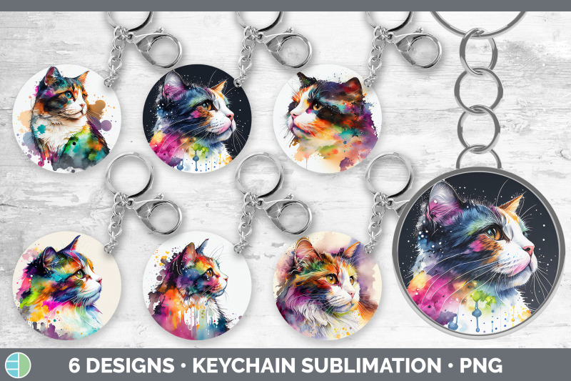 rainbow-calico-cat-keychain-bundle-keyring-sublimation-designs