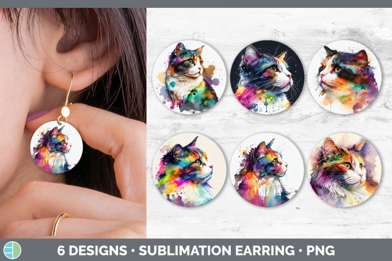 rainbow-calico-cat-round-earring-sublimation-designs-bundle