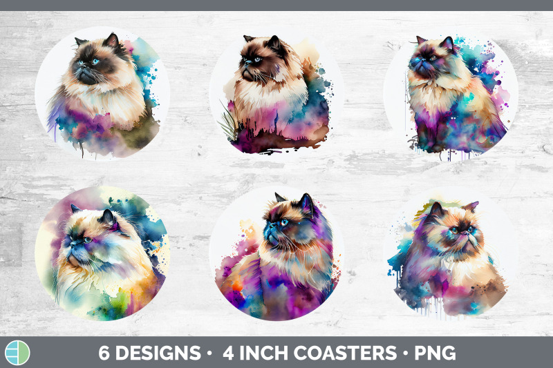 rainbow-himalayan-cat-round-coaster-sublimation-designs-bundle