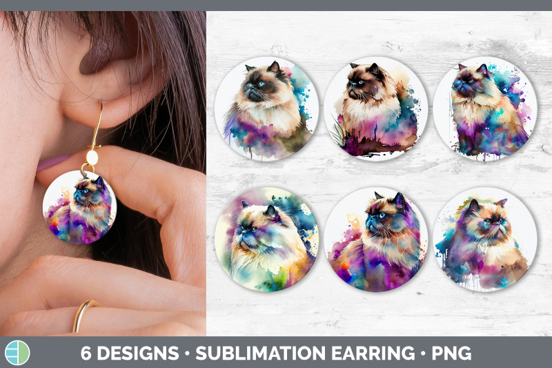 rainbow-himalayan-cat-round-earring-sublimation-designs-bundle