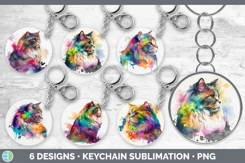 rainbow-maine-coon-cat-keychain-bundle-keyring-sublimation-designs