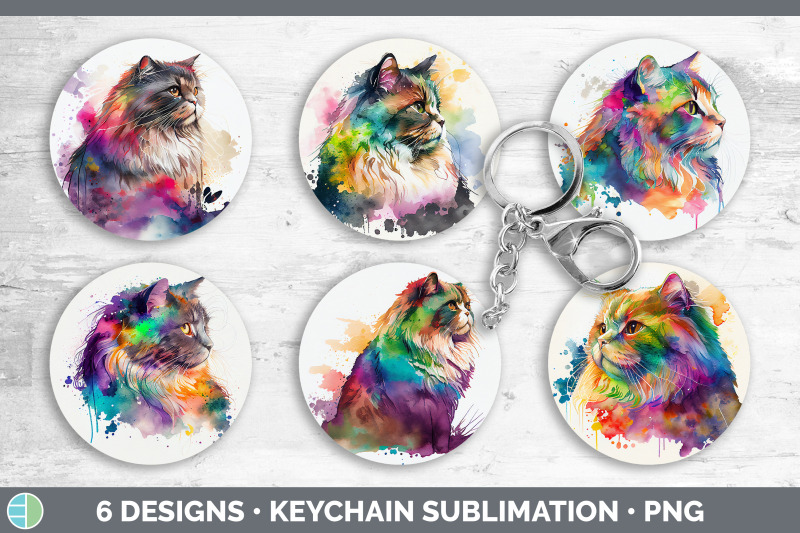 rainbow-maine-coon-cat-keychain-bundle-keyring-sublimation-designs