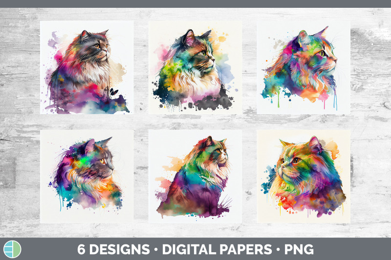 rainbow-maine-coon-cat-backgrounds-digital-scrapbook-papers