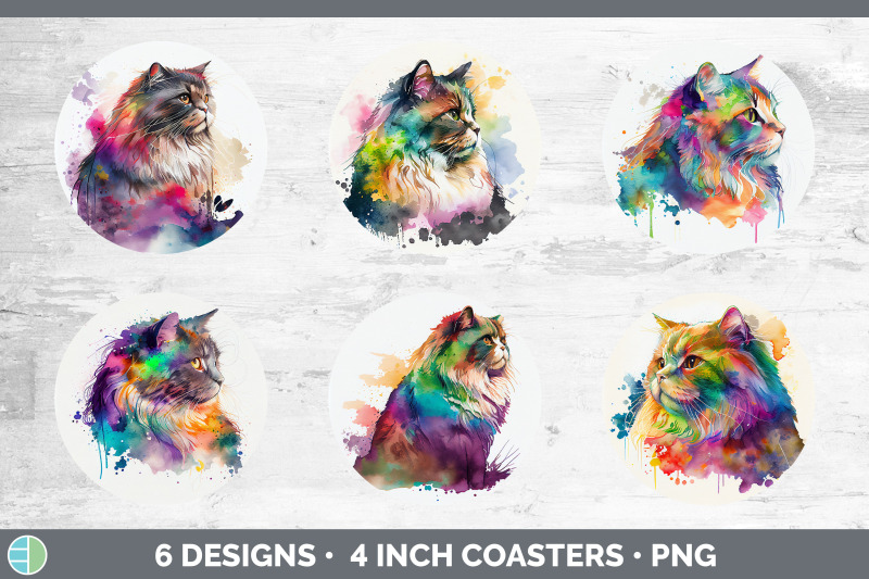 rainbow-maine-coon-cat-round-coaster-sublimation-designs-bundle