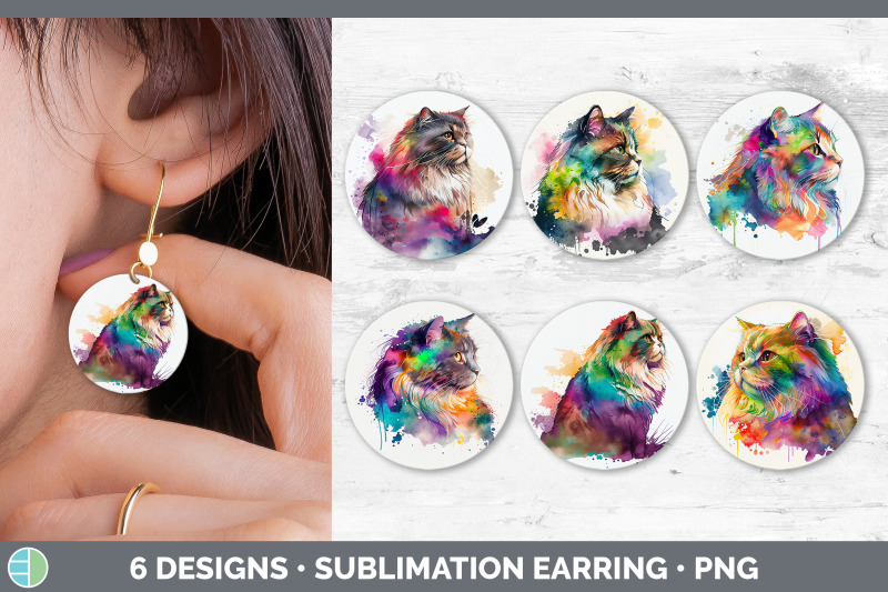 rainbow-maine-coon-cat-round-earring-sublimation-designs-bundle