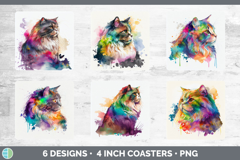 rainbow-maine-coon-cat-square-coaster-sublimation-designs-bundle