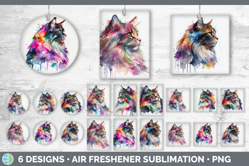 rainbow-norwegian-forest-cat-air-freshener-sublimation-designs-bundl