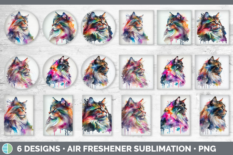 rainbow-norwegian-forest-cat-air-freshener-sublimation-designs-bundl