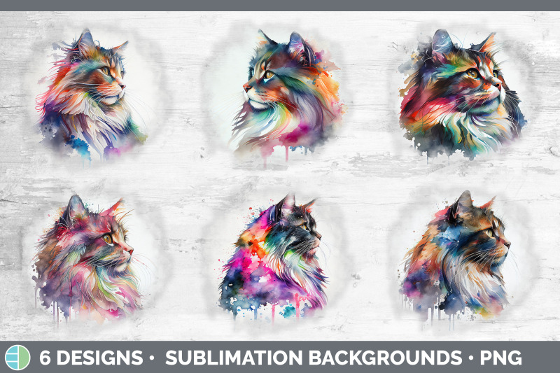 rainbow-norwegian-forest-cat-background-grunge-sublimation-backgroun