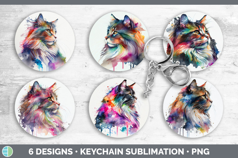 rainbow-norwegian-forest-cat-keychain-bundle-keyring-sublimation-des