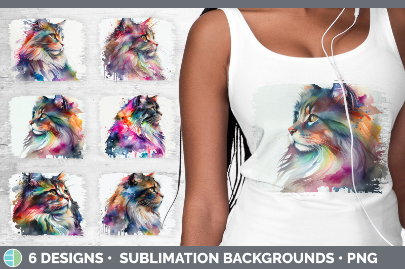 rainbow-norwegian-forest-cat-distressed-sublimation-background-panel