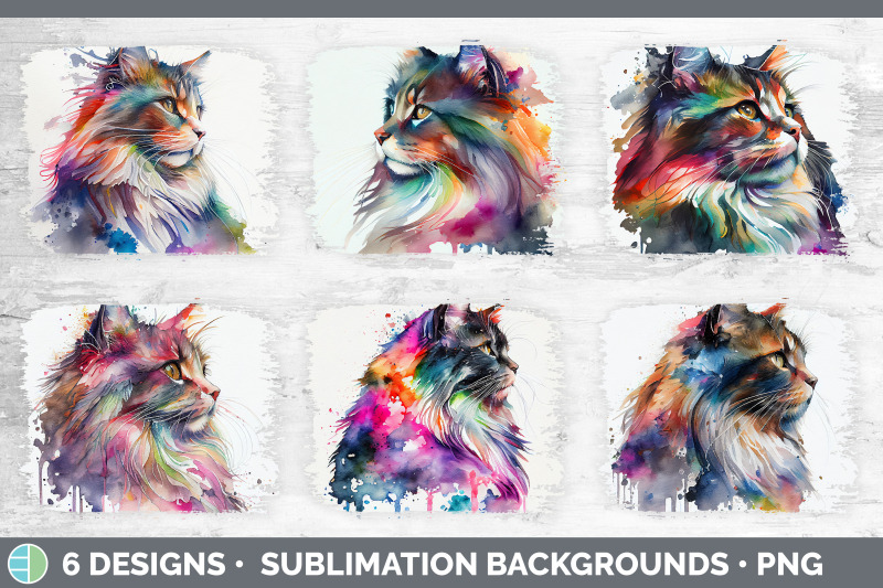 rainbow-norwegian-forest-cat-distressed-sublimation-background-panel