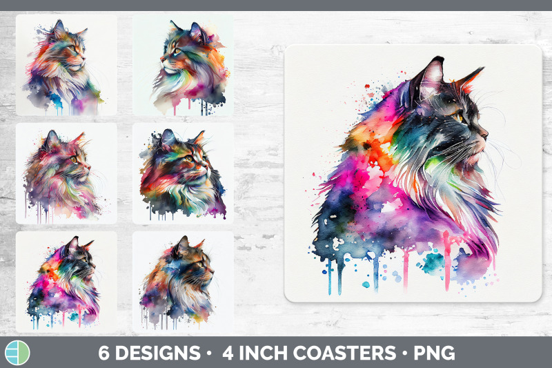 rainbow-norwegian-forest-cat-square-coaster-sublimation-designs-bund