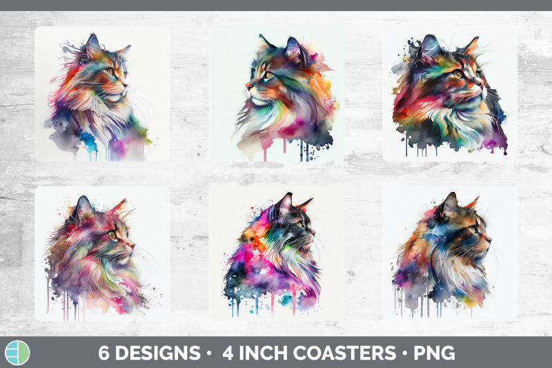 rainbow-norwegian-forest-cat-square-coaster-sublimation-designs-bund