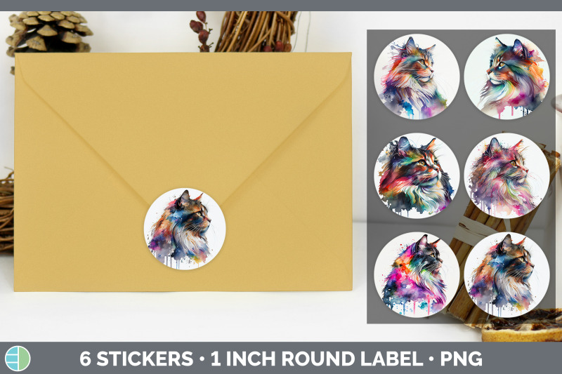 rainbow-norwegian-forest-cat-stickers-sticker-1in-round-labels-png-d