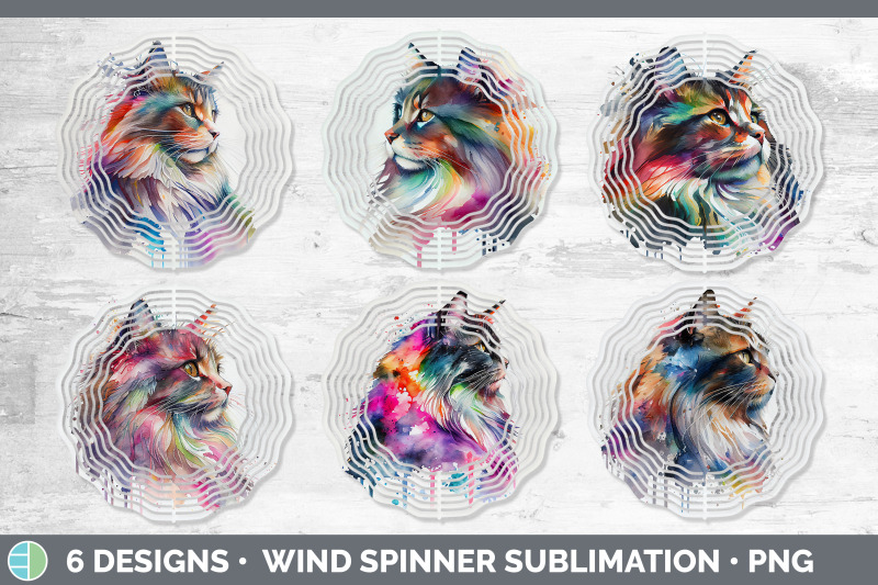 rainbow-norwegian-forest-cat-wind-spinner-sublimation-designs-bundle