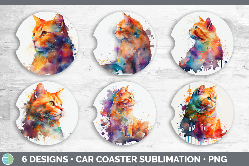 rainbow-orange-cat-car-coaster-sublimation-designs-bundle