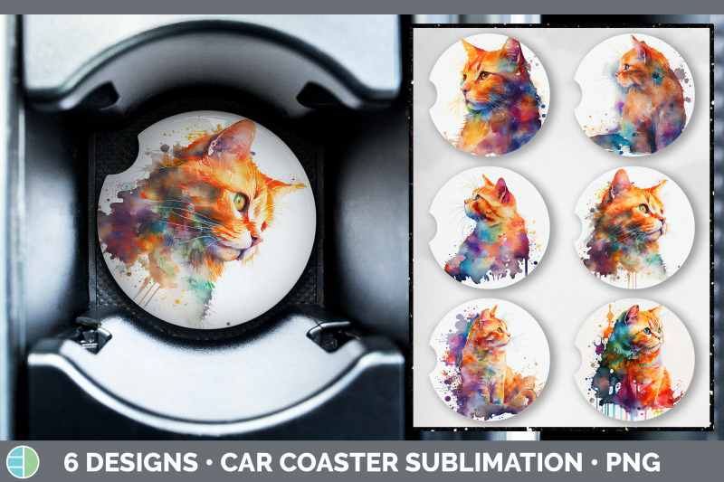 rainbow-orange-cat-car-coaster-sublimation-designs-bundle