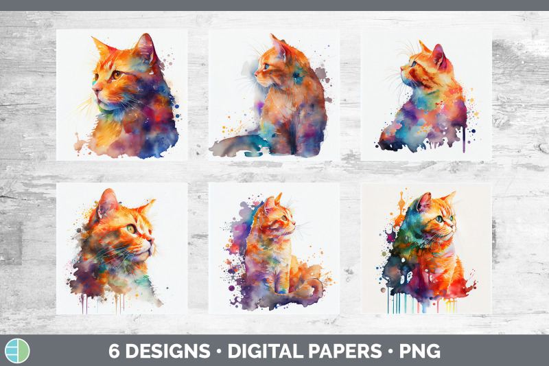 rainbow-orange-cat-backgrounds-digital-scrapbook-papers