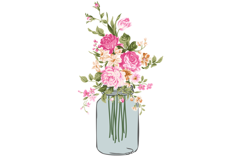 wedding-clip-art-mason-jars-digital-clipart-vintage-flower-bouquet-j