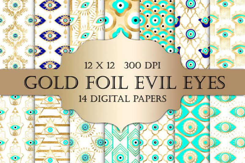 gold-foil-evil-eye-digital-papers-gold-foil-evil-eye-third-eye-hamsa