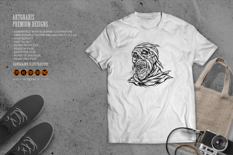 mummies-monster-skull-head-black-and-white