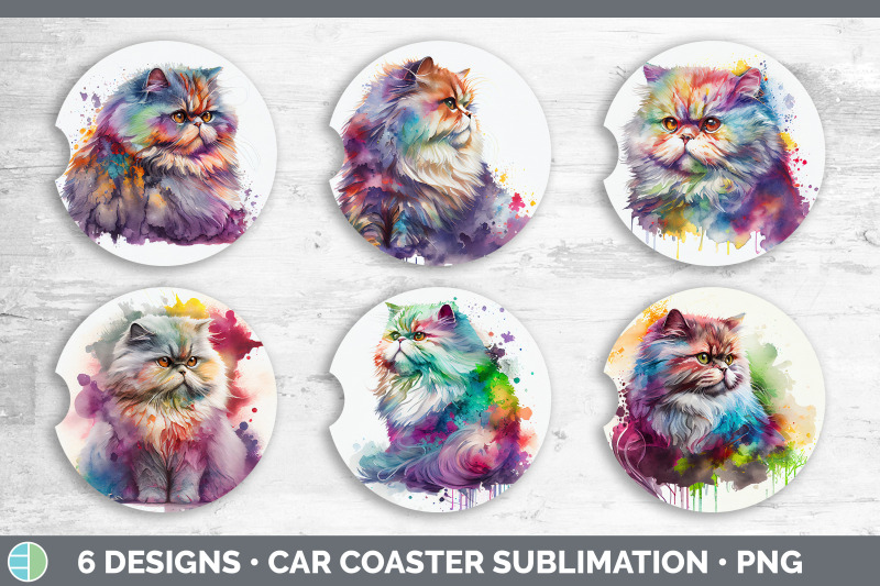 rainbow-persian-cat-car-coaster-sublimation-designs-bundle