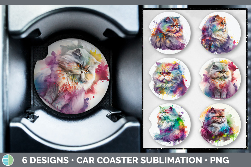 rainbow-persian-cat-car-coaster-sublimation-designs-bundle