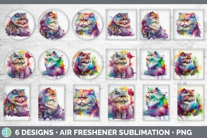 rainbow-persian-cat-air-freshener-sublimation-designs-bundle